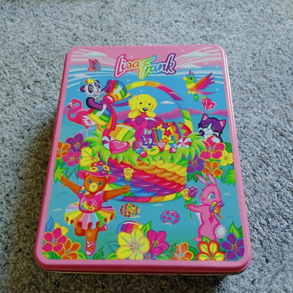 Lisa Frank Vintage Easter Tin Box Fantastic World Collectible Puppy Bunny Panda